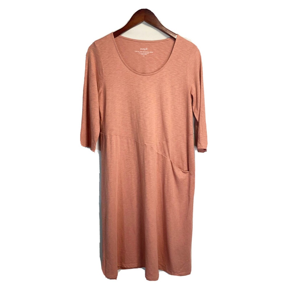 J. Jill Pure Jill Womens Easy‎ Knit Seamed Dress 3/4 Sleeve Salmon Size XS